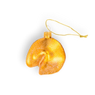 Chive glass fortune cookie ornament in golden yellow with a curved fold.