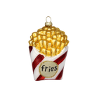 Chive glass French fries ornament in a red and white striped box with "fries" label.