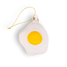 Chive glass fried egg ornament with a glossy yolk and matte white finish.