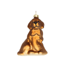 Chive glass Golden Retriever ornament in bronze tones with a seated pose and painted features.