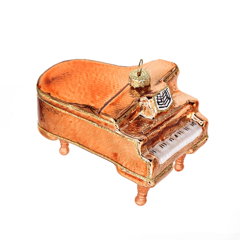 Chive glass grand piano ornament shown at a slight angle with a glossy copper finish.