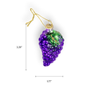 Chive glass grape cluster ornament in purple with a gold-veined leaf.
