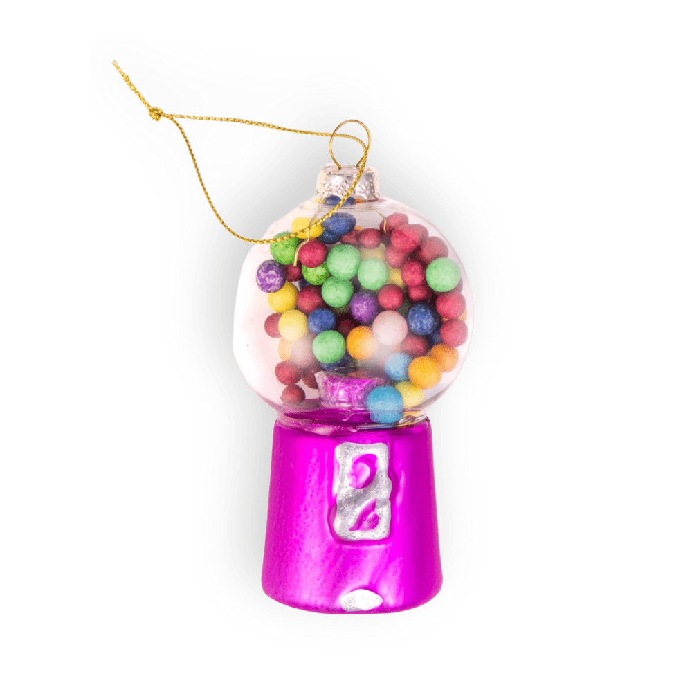 Chive glass gumball machine ornament dimensions showing small tabletop-friendly scale.