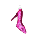 Chive glass high heel ornament covered in pink and magenta glitter.