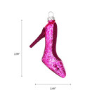 Chive glass high heel ornament with a dimension diagram showing its pointed toe shape.