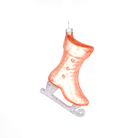 Chive glass ice skate ornament in blush pink with a glittered silver blade.