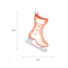 Chive glass ice skate ornament with a dimension diagram showing its boot-shaped size.