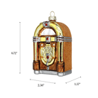 Chive glass jukebox ornament with a dimension diagram showing its tall arched shape.