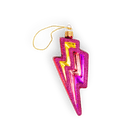 Chive glass lightning bolt ornament in magenta glitter with a bold color streak.