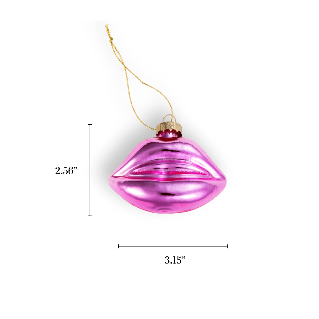 Chive glass lips ornament in glossy pink with a bold pucker shape.