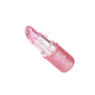 Chive glass lipstick ornament with a glittered pink base and silver metallic tube.