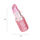 Chive glass lipstick ornament with a dimension diagram showing its slim tube shape.