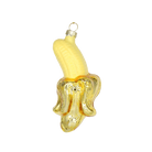 Chive glass peeled banana ornament with glossy yellow finish and curled peel detail.