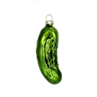 Chive glass pickle ornament in glossy green with textured seed and skin detail.