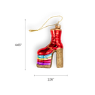 Chive glass platform boot ornament in red with a rainbow glitter sole.