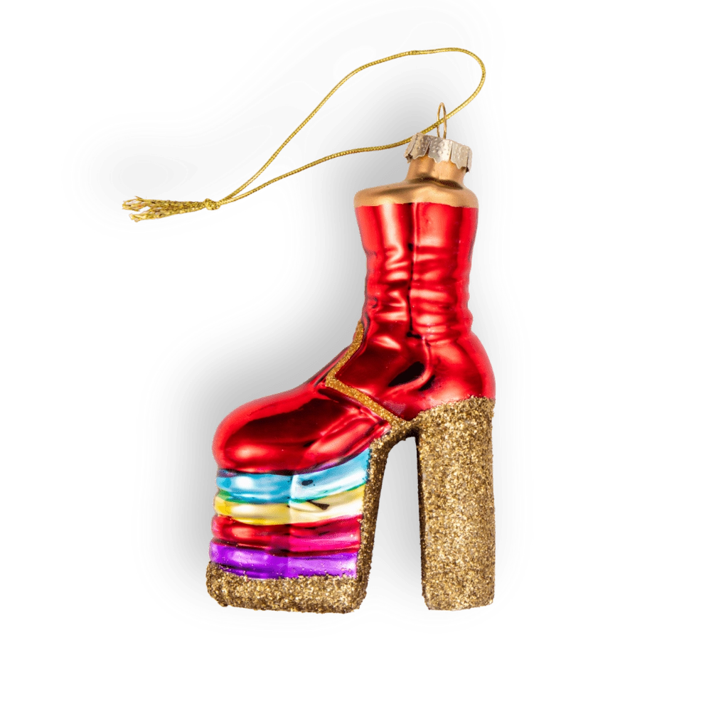Chive glass platform boot ornament dimensions showing small tabletop-friendly scale.