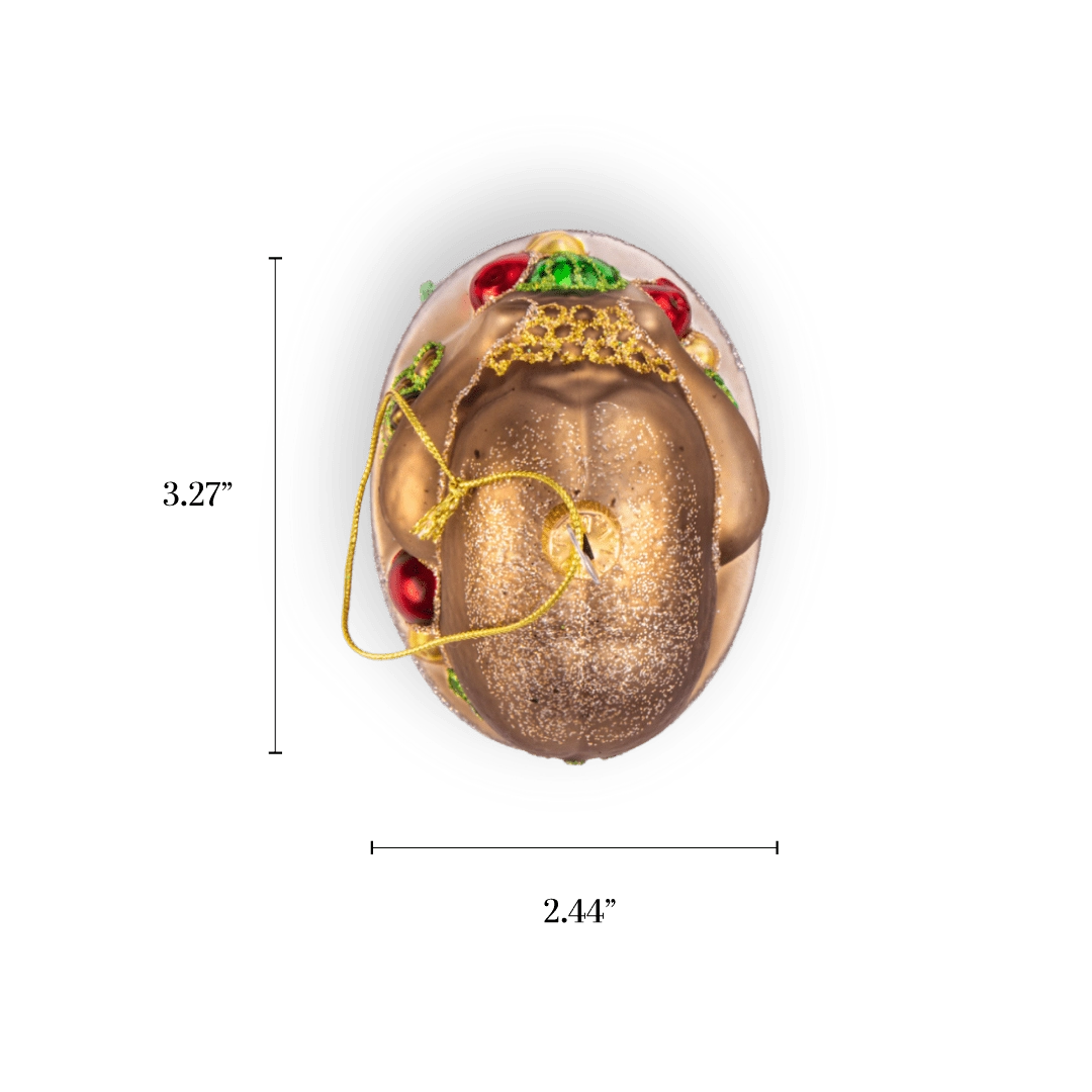 Chive glass roast ornament in golden brown, overhead view with jeweled trim.
