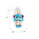 Chive glass robot ornament in blue with silver limbs and red shoulder accents.