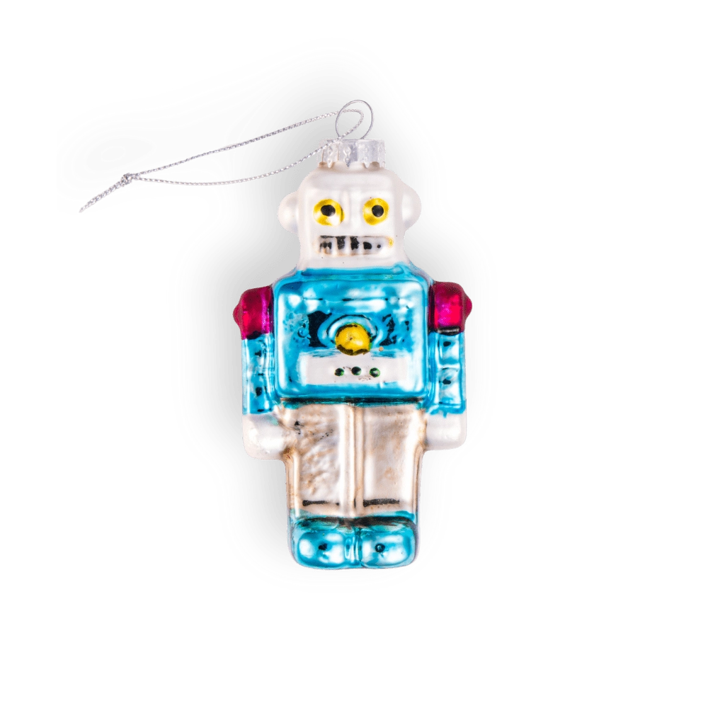 Chive glass robot ornament dimensions showing small tabletop-friendly scale.