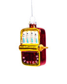 Chive glass sardine can ornament featuring four glittered sardines inside.