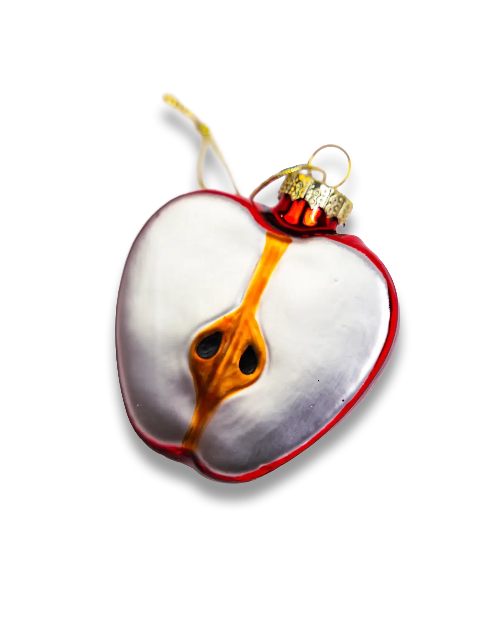Chive glass sliced apple ornament showing the textured white flesh.
