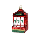 Chive glass slot machine ornament in red with a triple 7 jackpot display.