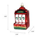 Chive glass slot machine ornament with a dimension diagram showing its tall boxy size.