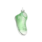 Chive glass sneaker ornament in green with white laces and a glittered star patch.