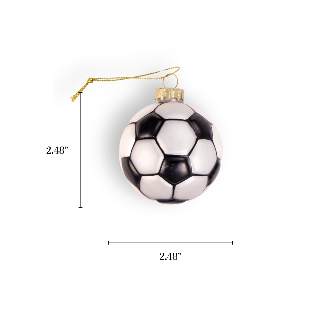 Chive glass soccer ball ornament in classic black and white panels.