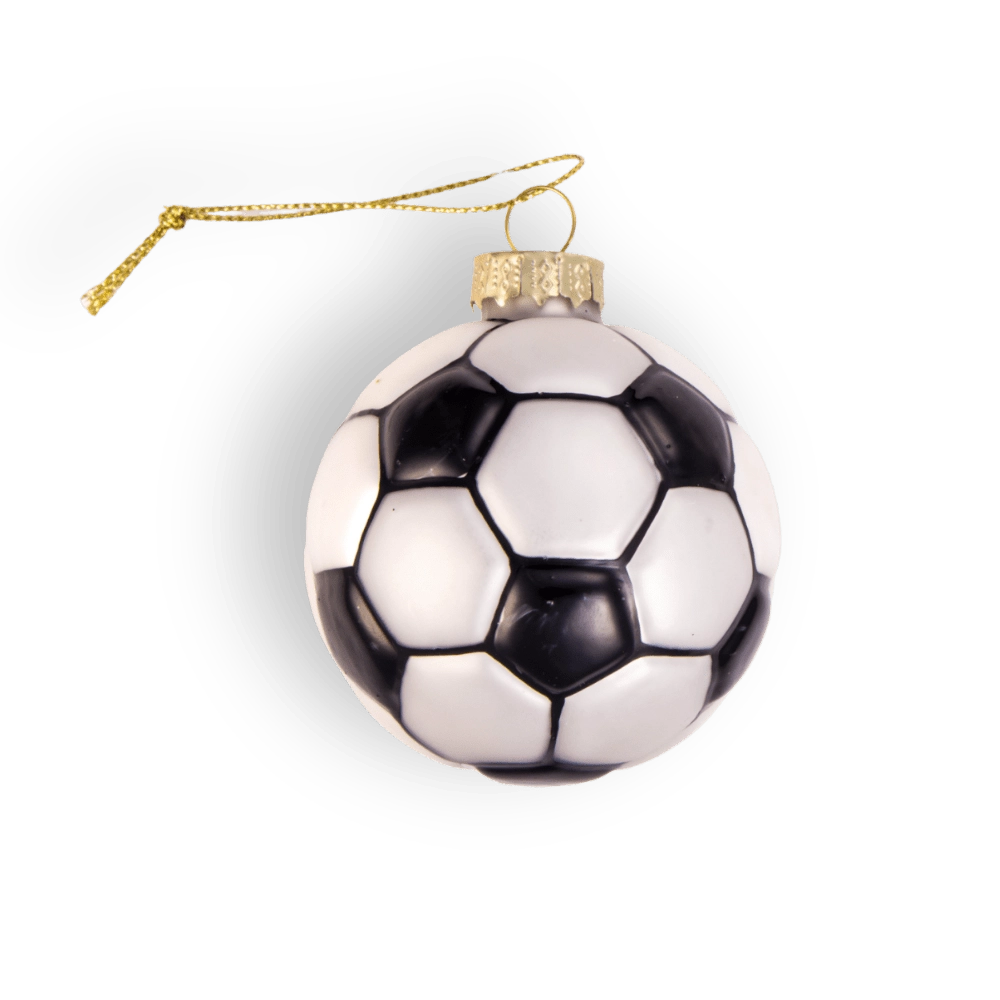 Chive glass soccer ball ornament dimensions showing small tabletop-friendly scale.