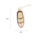Chive glass speedboat ornament in wood tone with a striped windshield panel.