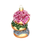 Chive glass stacked donuts ornament with pink, green, and blue beaded glaze detail.
