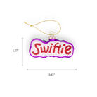 Chive glass "Swiftie" script ornament in white with a purple wavy border.