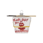 Chive glass Chinese takeout box ornament with "Thank You" text and chopsticks on top.