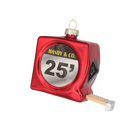 Chive glass tape measure ornament in red with a printed dial and metal hook end.