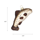 Chive glass trout ornament with a dimension diagram showing its curved leaping pose.