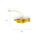 Chive glass trumpet ornament in gold with detailed valve accents.