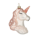 Chive glass unicorn head ornament in white with a pink glittered mane and horn.