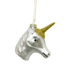 Chive glass unicorn head ornament in silver with iridescent glitter accents.