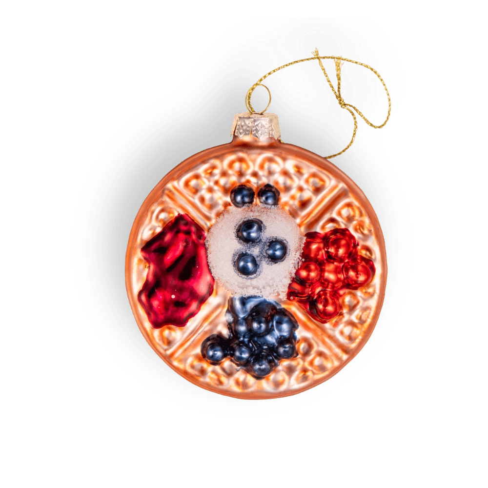 Chive glass waffle ornament dimensions showing small tabletop-friendly scale.