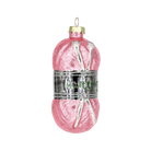 Chive glass yarn skein ornament in pink glitter with crossed knitting needles.