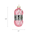 Chive glass yarn skein ornament with a dimension diagram showing its rounded shape.