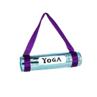 Chive glass rolled yoga mat ornament shown straight-on with a purple carry strap.