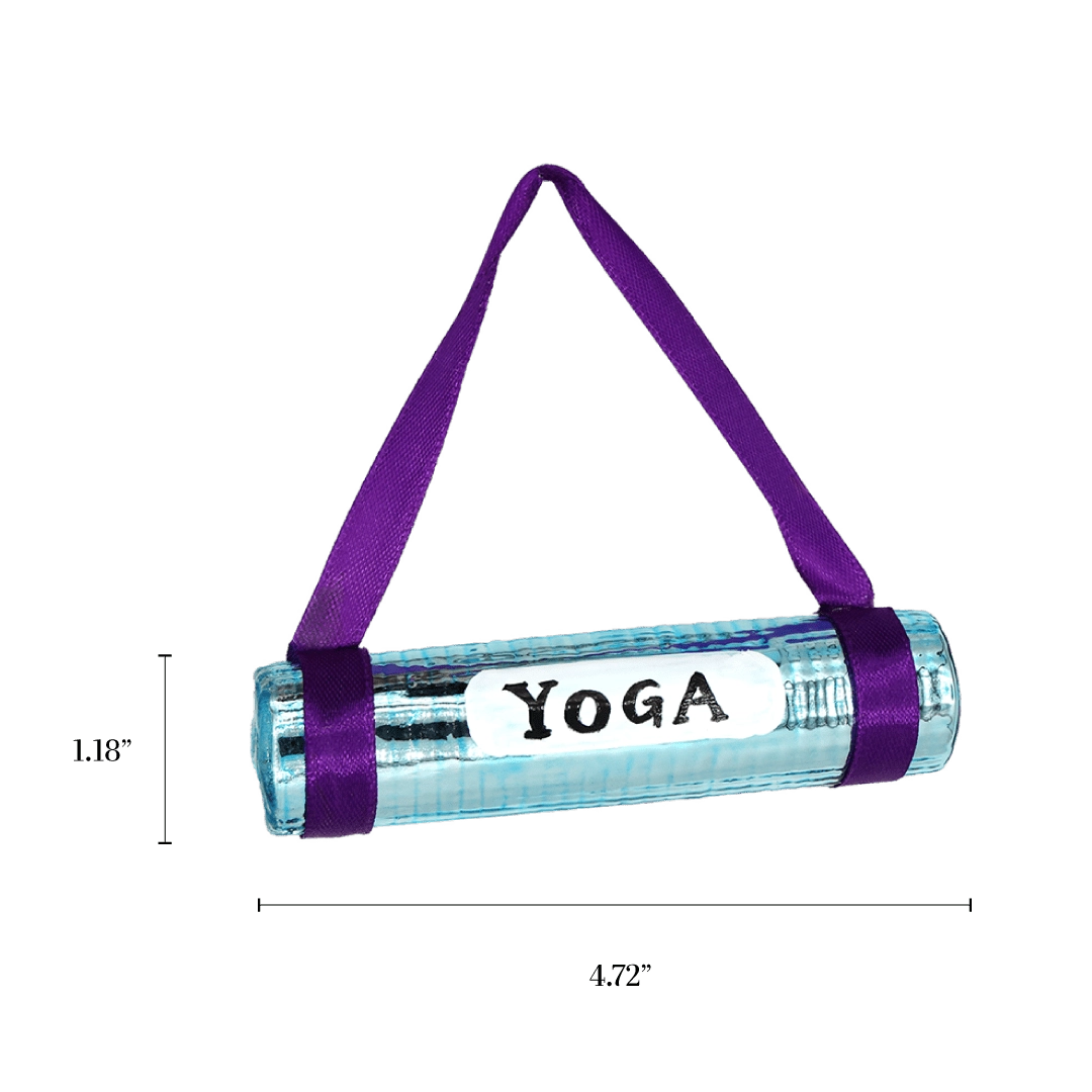 Chive glass rolled yoga mat ornament with a dimension diagram showing its slim tube size.