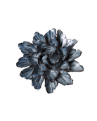 A sculptural metal wall flower with layered petals in a slate blue-gray finish and dark copper-toned edging, shown against a plain white background.