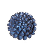 A round, multi-petal succulent-style decorative wall piece in a glossy blue finish with dark brown edging, shown against a plain white background.