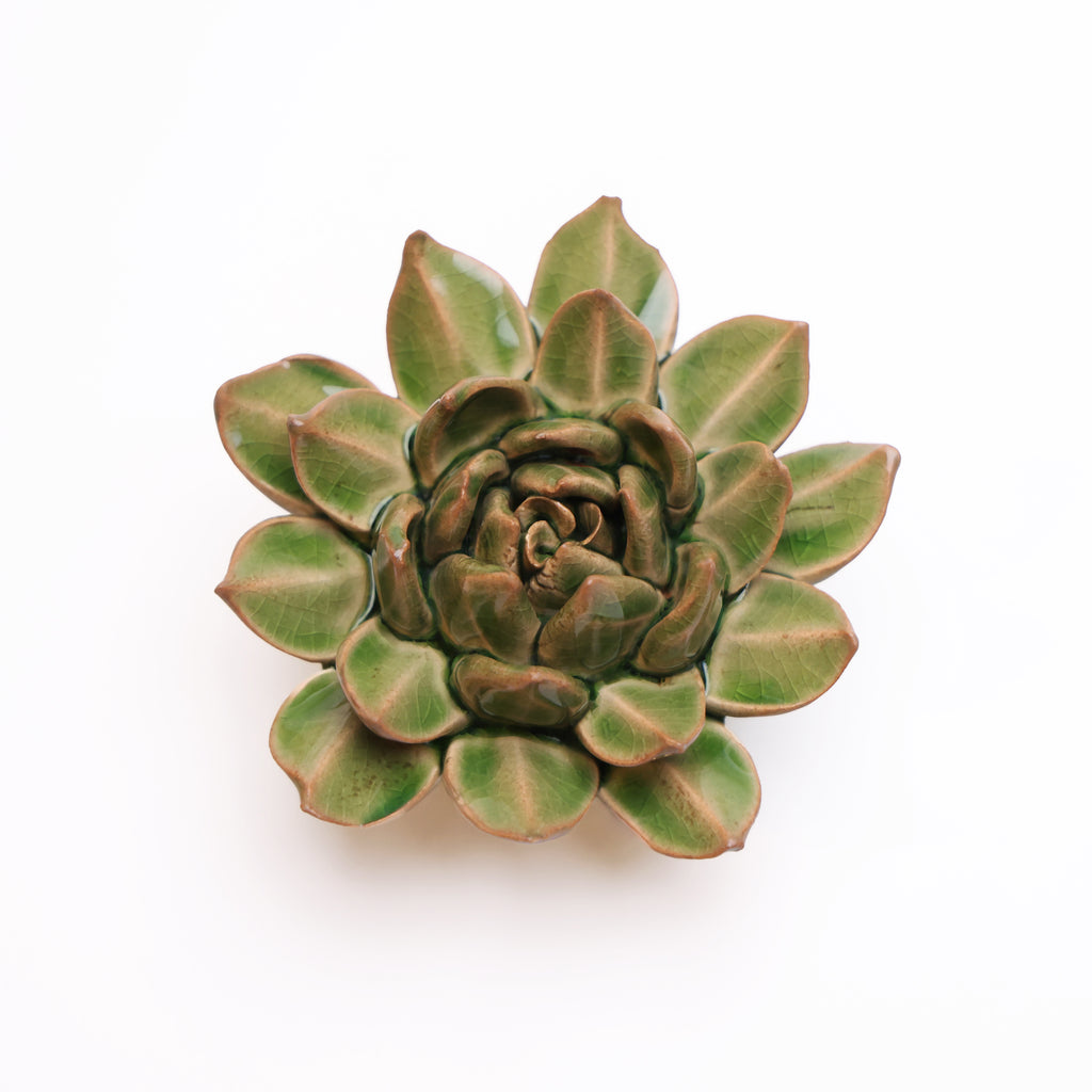 Ceramic Flower Wall Art Green Small Succulent